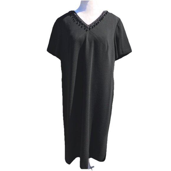 Vtg Grace Taylor Blouson Midi Dress Black Beaded Womens Med Short GoGo 60s Mod - Picture 1 of 16